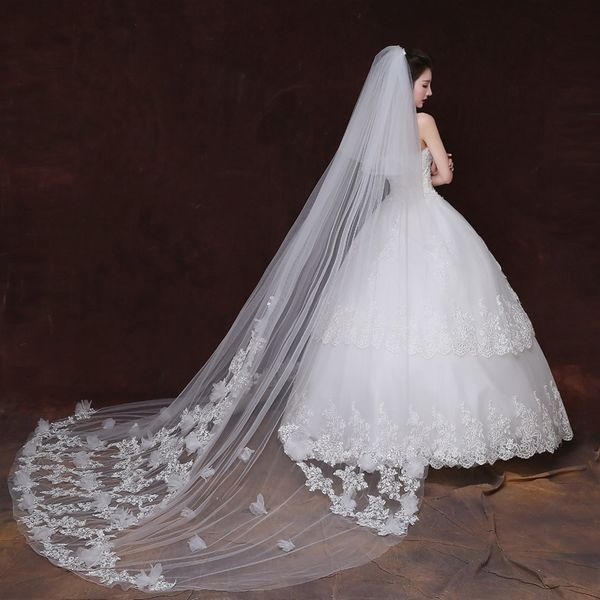 

bridal veils long wedding veils ivory wedding accessories soft tulle with applique sequins fancy bridal veils, Black