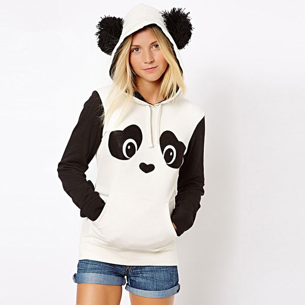 

wholesale-2016 size s-xxl autumn winter panda hoodie jacket lady animal hoodie women panda sweatshirt with ears cosplay animal tracksuits, Black