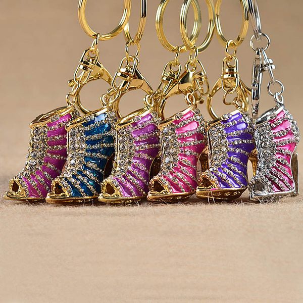 Crystal High Face Shoes Keychain Ключ Кольца Кольца Обувь Карабин Сумочка висит Женщины Металлические Грузные Изделия Drop Shoot 170502