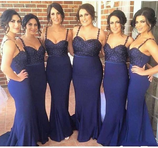 

dark navy lace straps mermaid bridesmaid dresses 2020 spaghetti sweetheart lace crystal maid of honor gowns wedding guest wear custom, White;pink