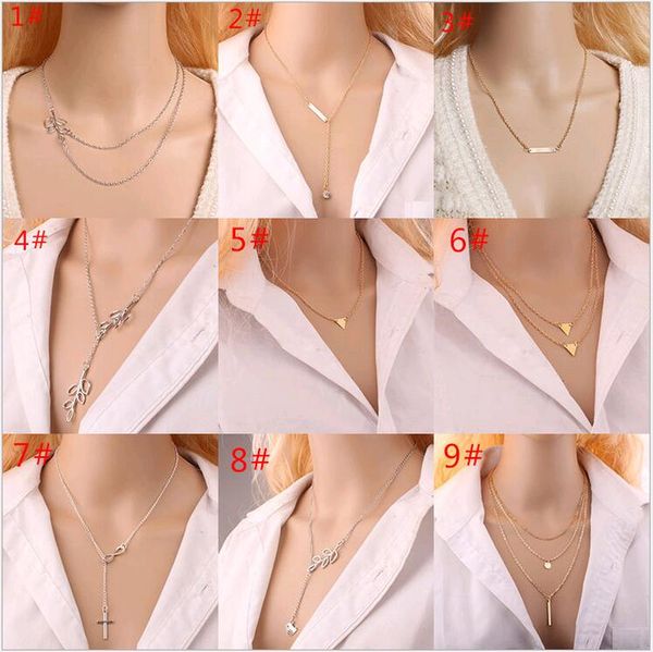 

mixed multilayer chain bar necklace collar long strip triangle cross turquoise beads pendant necklaces fashion jewelry for women wholesale, Silver