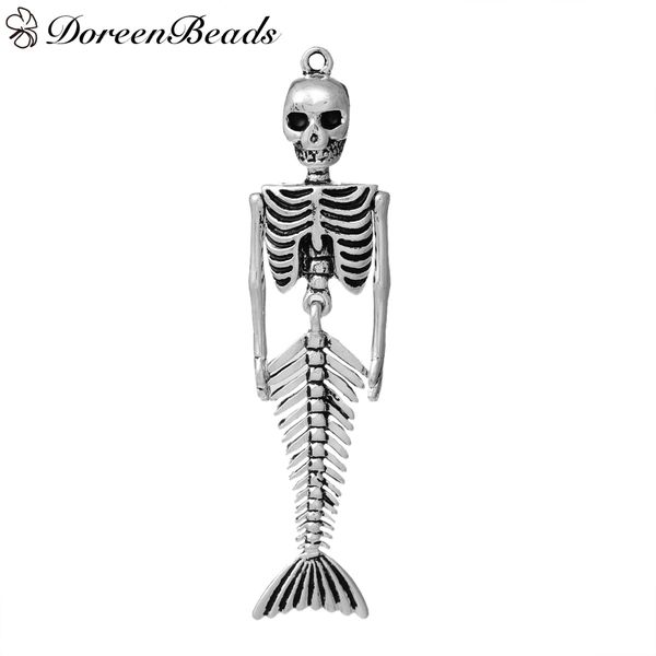 

pendants skull mermaid skeleton antique silver halloween skull carved 73mm(2 7/8")x 18mm(6/8"), 3 pcs 2016 new jewelry making, Bronze;silver