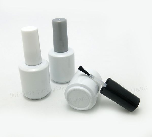 Wholesale- 300 x 15ml Empty White Glass Nail Polish Bottle With White Black Cap 1/2oz Glass Container