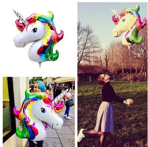 

Rainbow unicorn balloon party upplie foil balloon kid cartoon animal hor e party wedding chri tma decoration 88x108cm kka2715