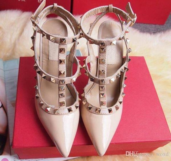 

New women high heel dre hoe party fa hion rivet girl pointed toe hoe buckle platform pump wedding hoe black white pink