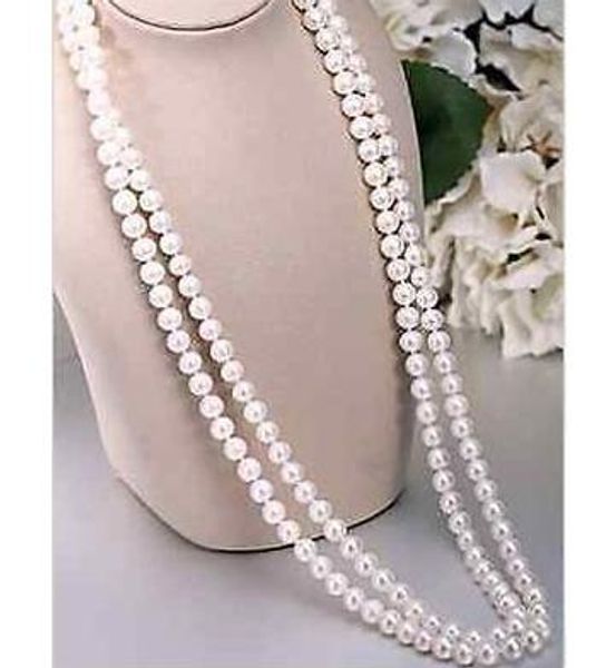 

8-9mm white natural pearl necklace 45inch beaded necklaces gold clasp, Silver
