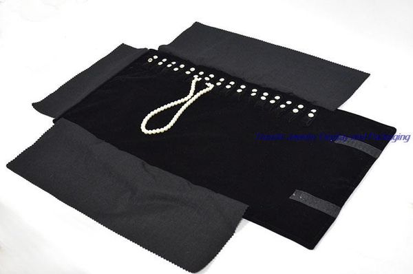 

portable black velvet new year gift packaging organizer necklace storage holder case jewelry roll bag for chain bracelet 16pcs, Black;white