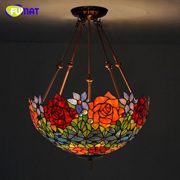 tiffany suspension lamp art stained glass rose lamp living room
