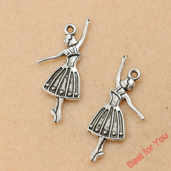 

100pcs antique silver tone cute dancing ballet girl charms pendants jewelry diy jewelry findings 32x13mm jewelry making, Bronze;silver
