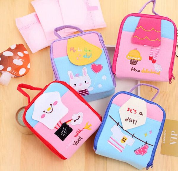 

wholesale- cartoon 4models - size 14cm approx. little tote design lady women's coin sanitary case bag holder pouch ; napkin bag pouch c, Red;black