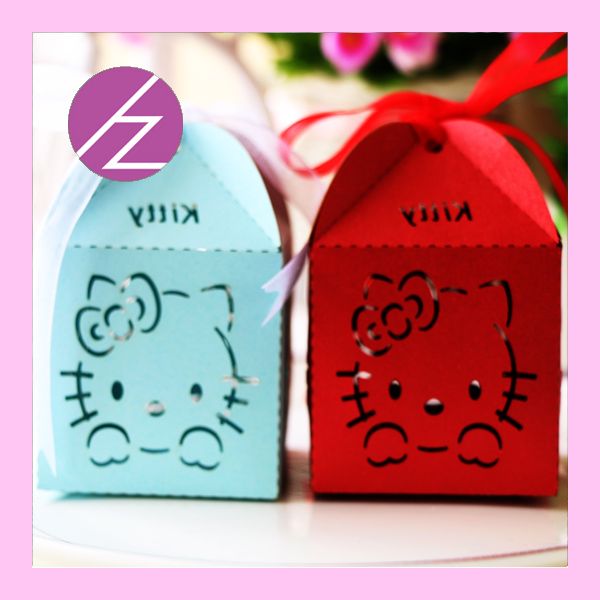 

wholesale- 50pcs/loteuropean customized hello kitty baby birthda laser cut wedding candy box delicate chocolate favors baby shower gift box
