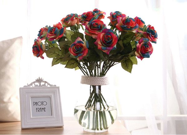 Искусственные розы цветы один длинный ствол букет красивый цветок моделирования свадебные стены свадебный букет украшения дома ну вечеринку аксессуар