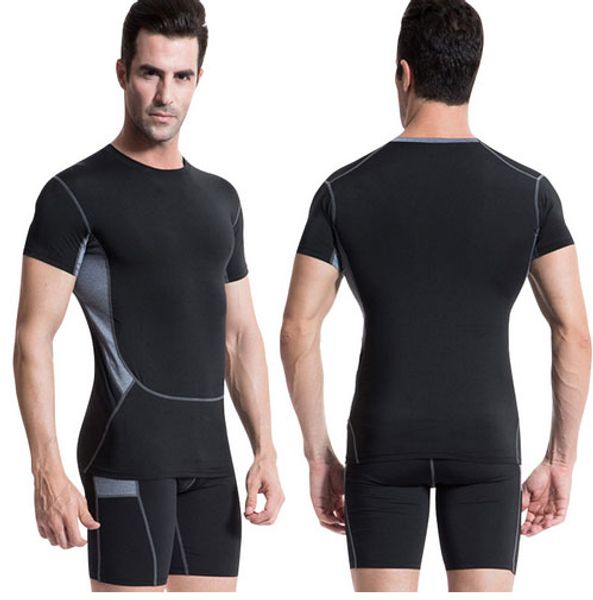 

новые компрессионные колготки бег набор мужчины quick dry костюм тренажерный зал спортивная одежда фитнес с коротким рукавом футболка шорты, Gray
