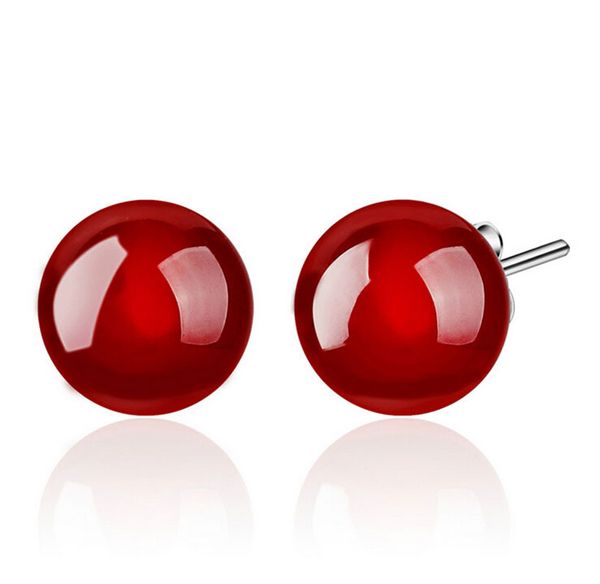 

натуральный камень серьги черный красный создан агат серьги женские ювелирные изделия корейский tremella новый серебряный шар серьги стержня, Golden;silver