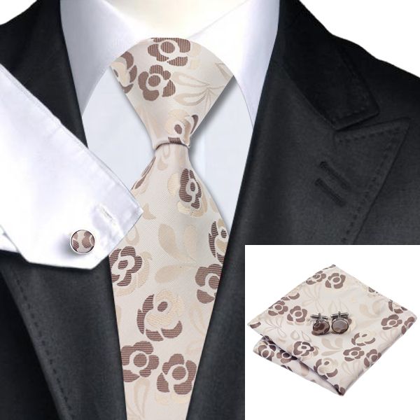 Classic beige Yellow Novelty Mens Tie Necktie Silk Woven Set Wedding Business