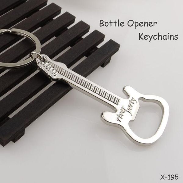 

creative guitar keychains bottle opener metal zinc alloy multifunction wine beer corkscrew keyrings key chain car key keychain, Silver