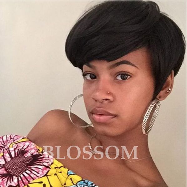 Rihanna Hairstyles Indian Human Short Hair Wigs African Americans