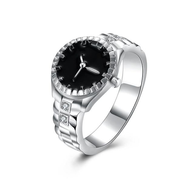 Alta qualità! placcato argento 925 anello promessa moda orologio forma zircone anelli argento placcato per uomo donna taglia US6-11