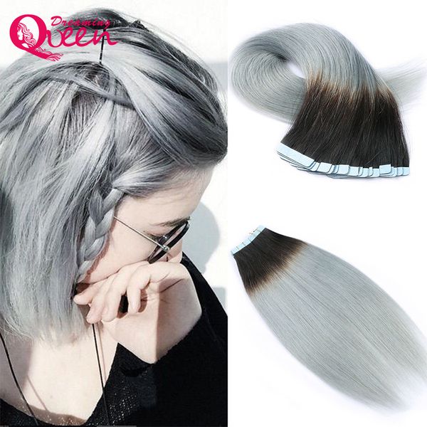 

1b silver tape in human hair extensions brazilian virgin human straight skin weft hair 100% virgin hair 50g 20pcs/set 1b grey, Black