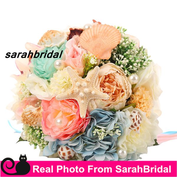 2016 Summer Beach Bridal Wedding Bouquets With Shells Pearls For
