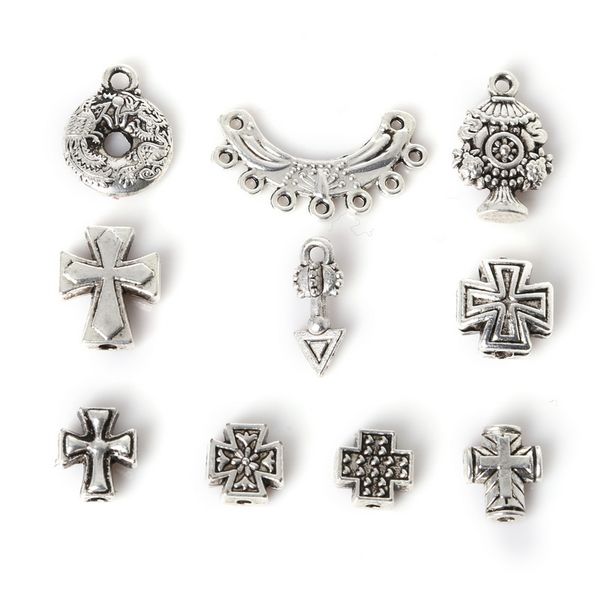 

бесплатная доставка 2016 новый 113 шт. цинковый сплав крест подвески шарм смешанные античный посеребренные подвески металлические ювелирные, Bronze;silver