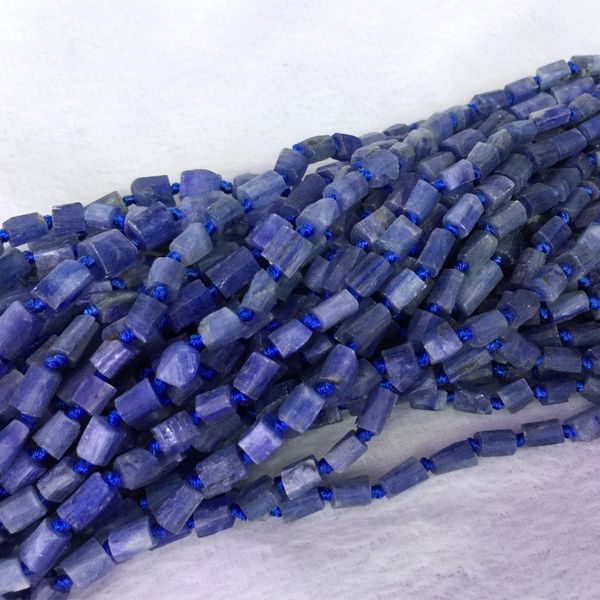 

natural genuine raw mineral blue kyanite hand cut nugget form loose rough matte faceted beads 5-7mm 15.5" 05391, Black