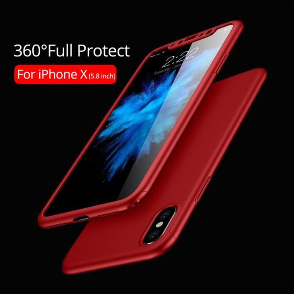

360 degree full cover for apple iphone x hard pc full body case glass screen protector