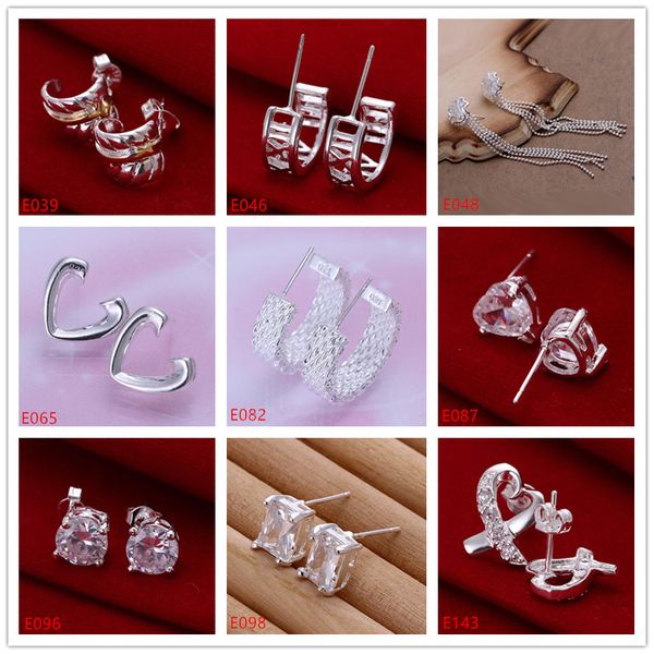 

high grade wholesale fashion sterling silver stud earring 10 pairs diffrent style women's 925 gemstone silver earrings gte, Golden;silver