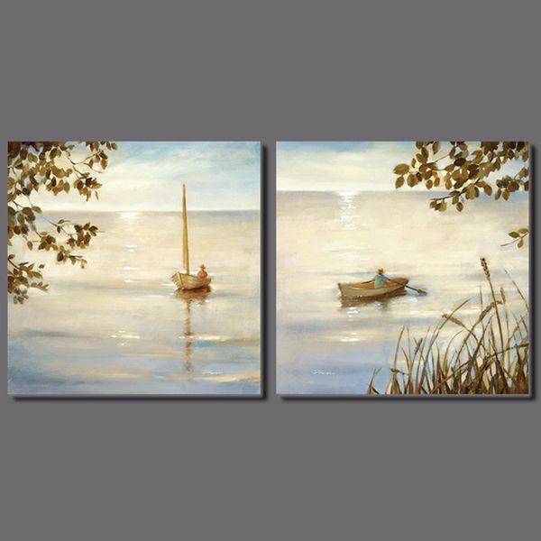 

beautiful gold seaside unframed promotion 2pcs landscape decoration light shining sea canvas painting wall hanging home decor