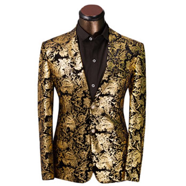 

wholesale-2016 brand clothing luxurious gold suits mens printing blazer casual floral jaqueta de luxo blazer jackets for men, White;black
