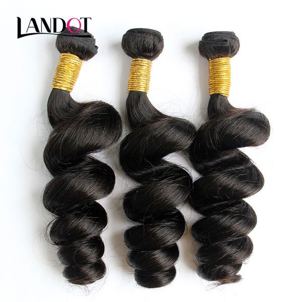 

indian loose wave virgin hair 100% indian human hair weaves 3 bundles lot unprocessed raw indian loose curly wavy human hair natural color, Black