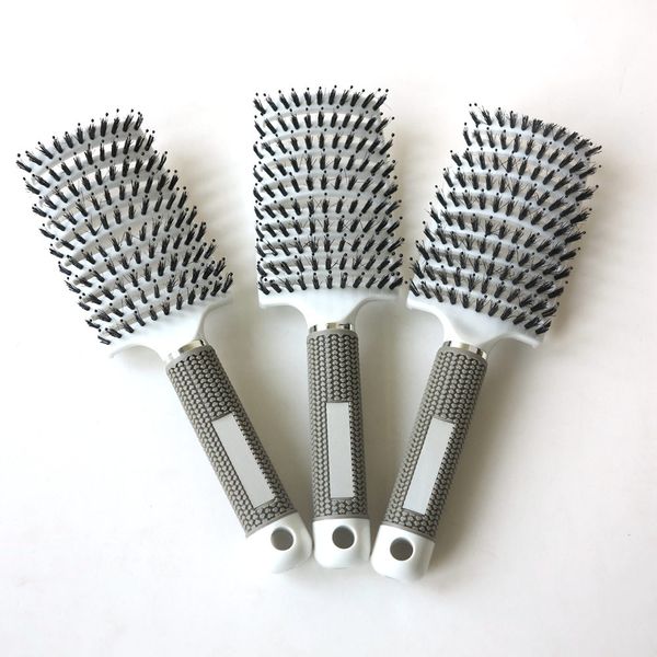 

new 1pcs hair comb anti-static heat curved vent barber salon tine brush rows styling tools black white color, Silver