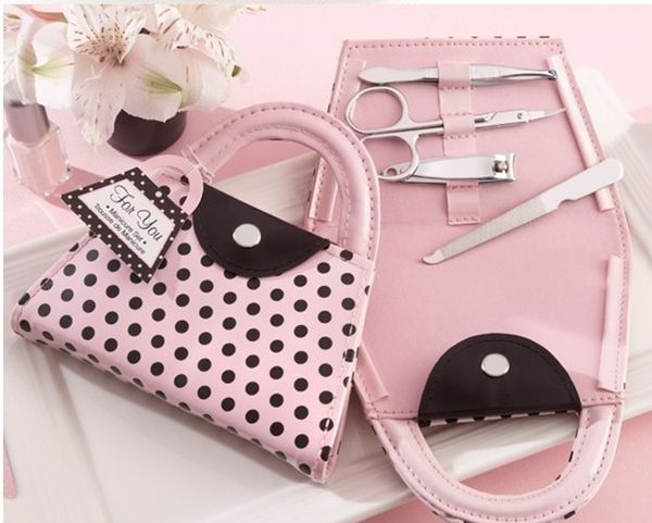 

pink polka dot purse manicure set favor novelty wedding bridal shower valentine's day gift party favors present