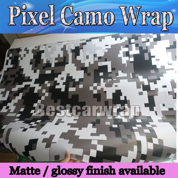 bianco urbano notte Digital Tiger Camo Vinile Car Wrap Con bolla d'aria Free Pixel Camouflage Grafica Adesivo per auto Formato pellicola 1,52x10 m / 20 m / 30 m