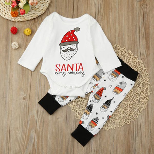 

2017 newborn baby christmas outfits sets infant christmas long sleeve romper+long pants 2pcs suits kids clothing ing, White