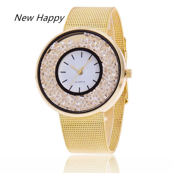 

Мода дешевые нержавеющей стали золото дамы браслет сетки ремешок наручные часы д