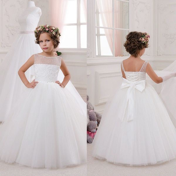 

scoop simple lace beaded sash net baby girl birthday party christmas princess dresses children girl party dresses flower girl dresses, White;blue