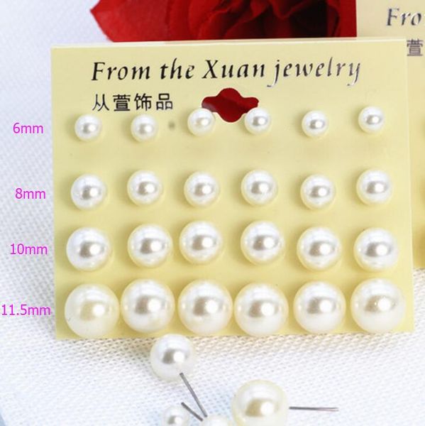 

12Pairs/lot Pearl Stud Earrings Fashion Freshwater Pearl Earring Jewelry for Women Gift 6mm 8mm 10mm 12mm Free shipping