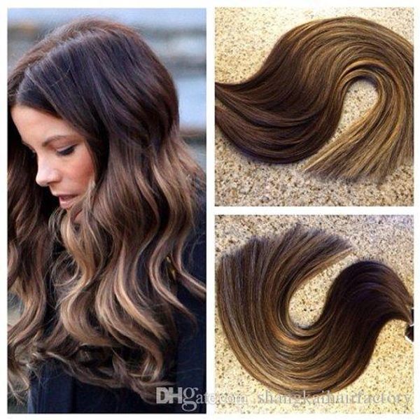 

HLhair 100 Gram Per Package Color#4 Brown Tape in Hair Mix With Ombre Brown #4 and #24 Ombre Tape in Hair Extensions