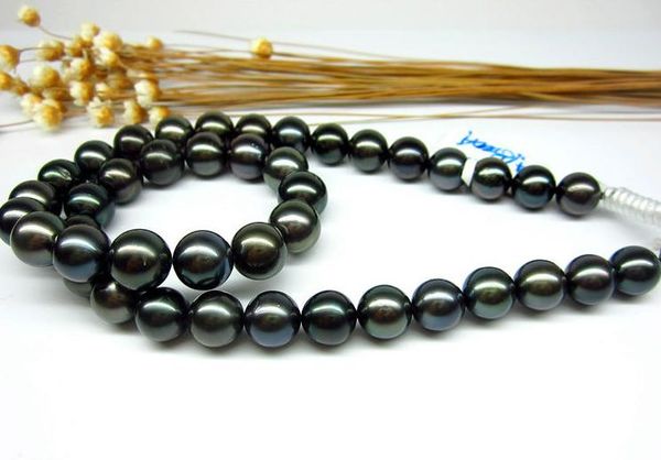 

Классический 10-11 мм таитянский круглый черный зеленый жемчужное ожерелье 14 K золо