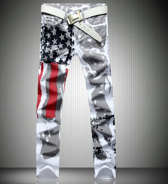 Jeans design stampato uomo bandiera americana stelle pantaloni dritti slip garet pantaloni