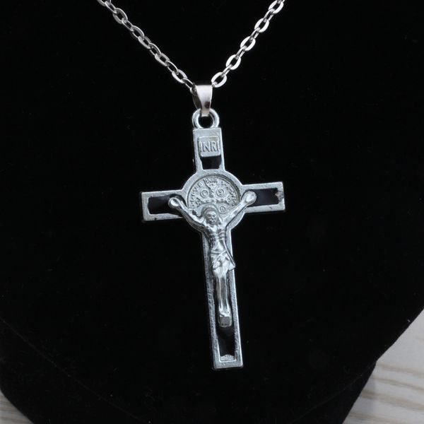 

Mic 10pc inri crucifix enamel aint benedict medal cro religiou pendant necklace 20 inche chain 29x59mm c20