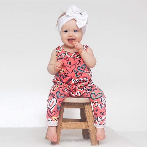 

2018 summer baby clothing children newborn cotton sleeveless heart print romper jumpsuit infant toddler pajamas one piece clothes 2 styles, Blue