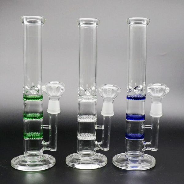 Tre colori Glass Bong Dab Rigs Tubi per bruciatori a nafta Double Recycler Oil Rigs Percolatori a nido d'ape Bicchiere a due funzioni Pipa ad acqua in vetro