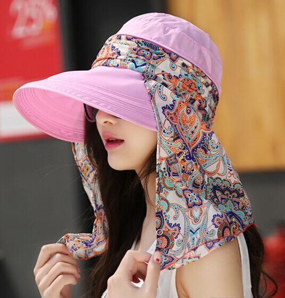 

fashion women lady foldable uv protection neckguard roll up sun hat beach hat wide brim visor hat, Blue;gray