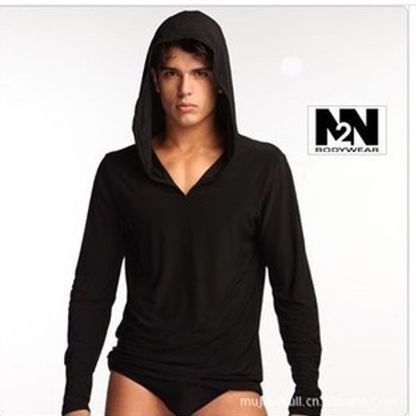 Wholesale-New N2N  pajamas setslong sleeve drawstring sleepwear for men high quality with hat ice silk comfortable hot suit nightgown