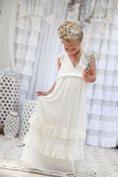 Cheap White Boho Flower Girl Dresses For Country Beach Garden