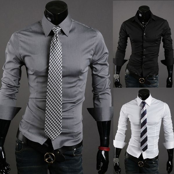 

mens slim fit unique neckline stylish men's dress long sleeve shirts men's clothing hot, White;black