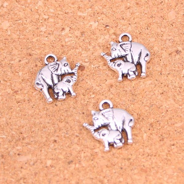 93pcs argento antico placcato doppio elefante pendenti di fascini per braccialetto europeo creazione di gioielli fatti a mano fai da te 16 * 14mm
