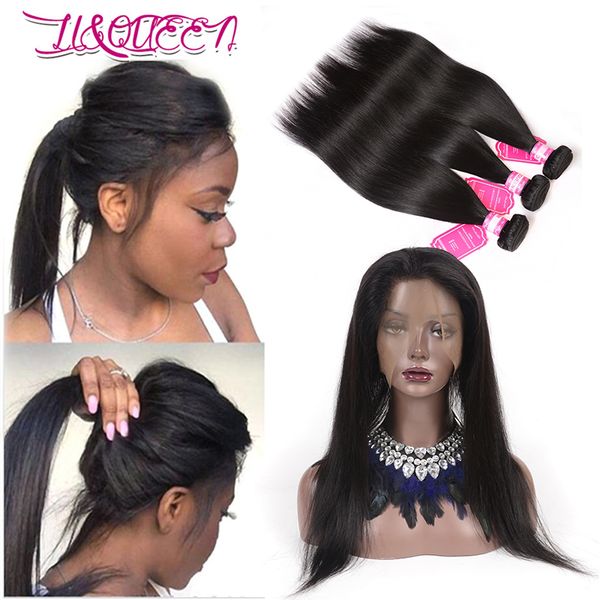 

malaysian human hair straight 360 lace frontal with bundles pre plucked 360 lace frontal closure with human hair weaves closure, Black;brown